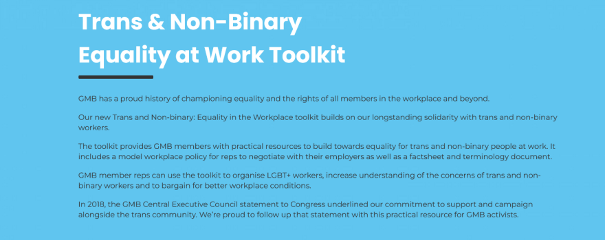 GMB union Trans and Non-Binary Equality at Work Toolkit GMB Union